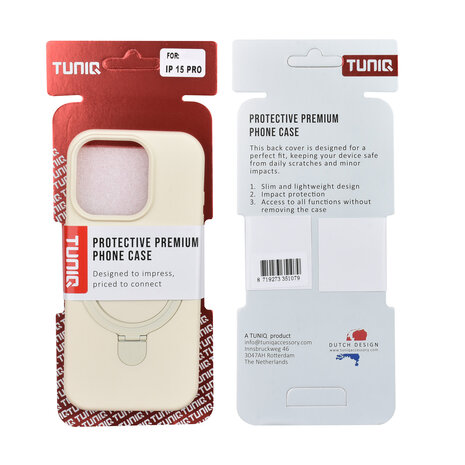 TUNIQ TUNIQ iPhone 15 Pro Backcover hoesje - Magsafe With Ring Stand - Hanger - Antique White