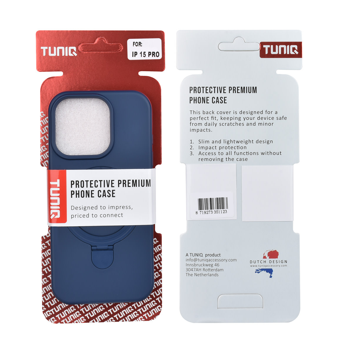 TUNIQ TUNIQ iPhone 15 Pro Backcover hoesje - Magsafe With Ring Stand - Hanger - Navy Blue, foto 3 van 3