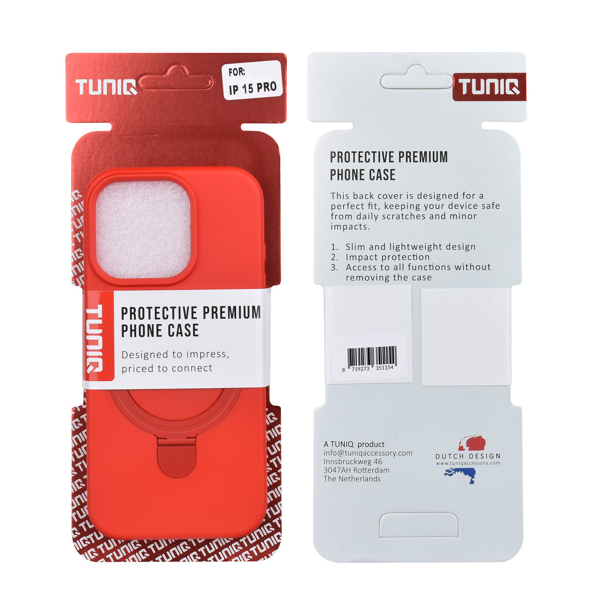 TUNIQ TUNIQ iPhone 15 Pro Backcover hoesje - Magsafe With Ring Stand - Hanger - Classic Red, foto 3 van 3
