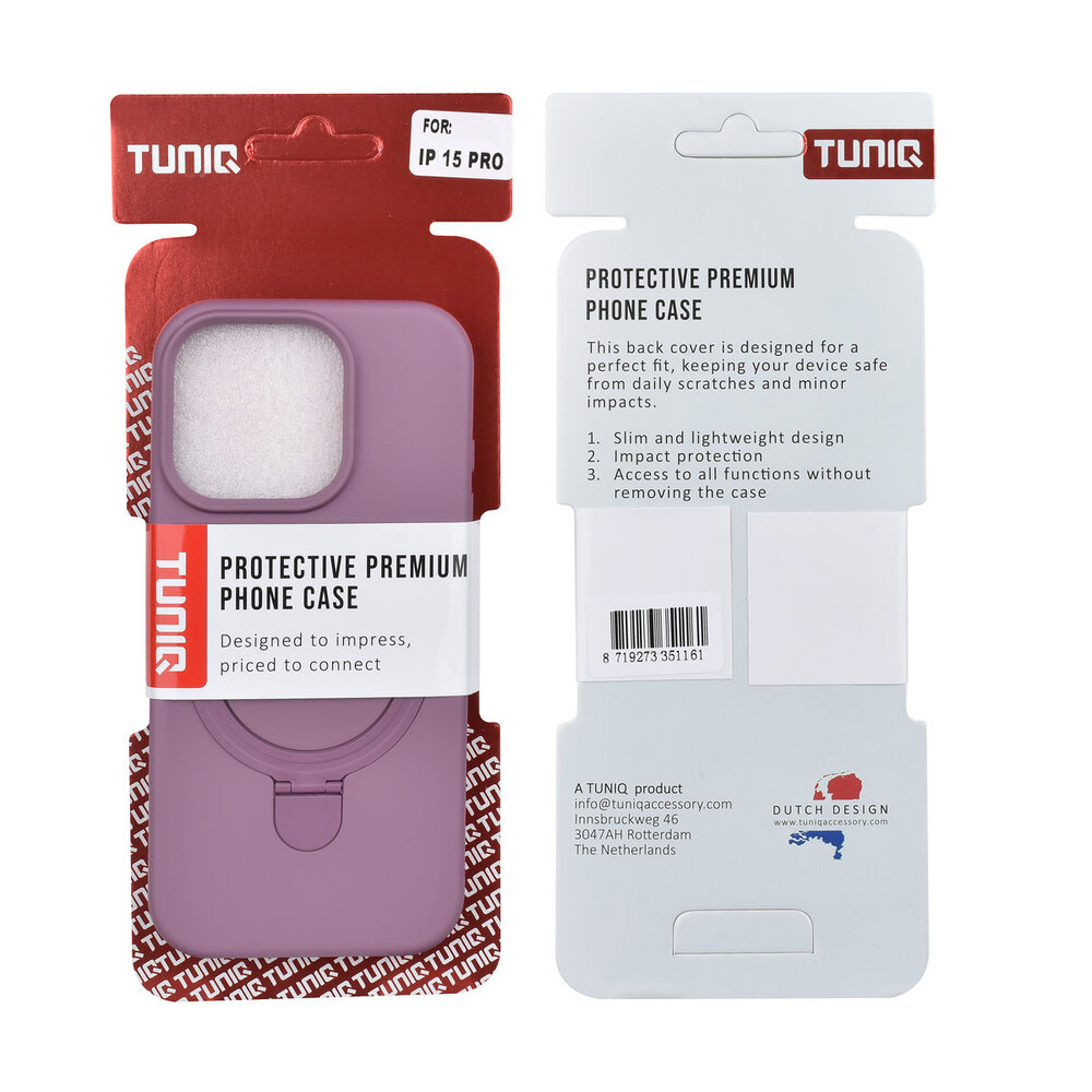 TUNIQ TUNIQ iPhone 15 Pro Back-Cover hul - Magsafe With Ring Stand - Hanger - Sunset Purple