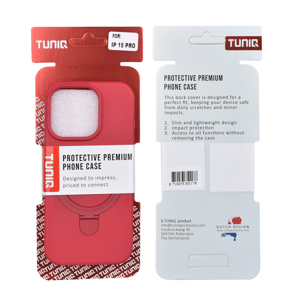 TUNIQ TUNIQ iPhone 15 Pro Back cover coque - Magsafe With Ring Stand - Hanger - Cherry Red TUNIQ TUNIQ iPhone 15 Pro Back cover coque - Magsafe With Ring Stand - Hanger - Cherry Red