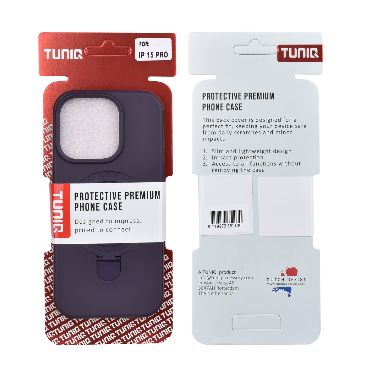 TUNIQ TUNIQ iPhone 15 Pro Backcover hoesje - Magsafe With Ring Stand - Hanger - Grape Purple, foto 3 van 3