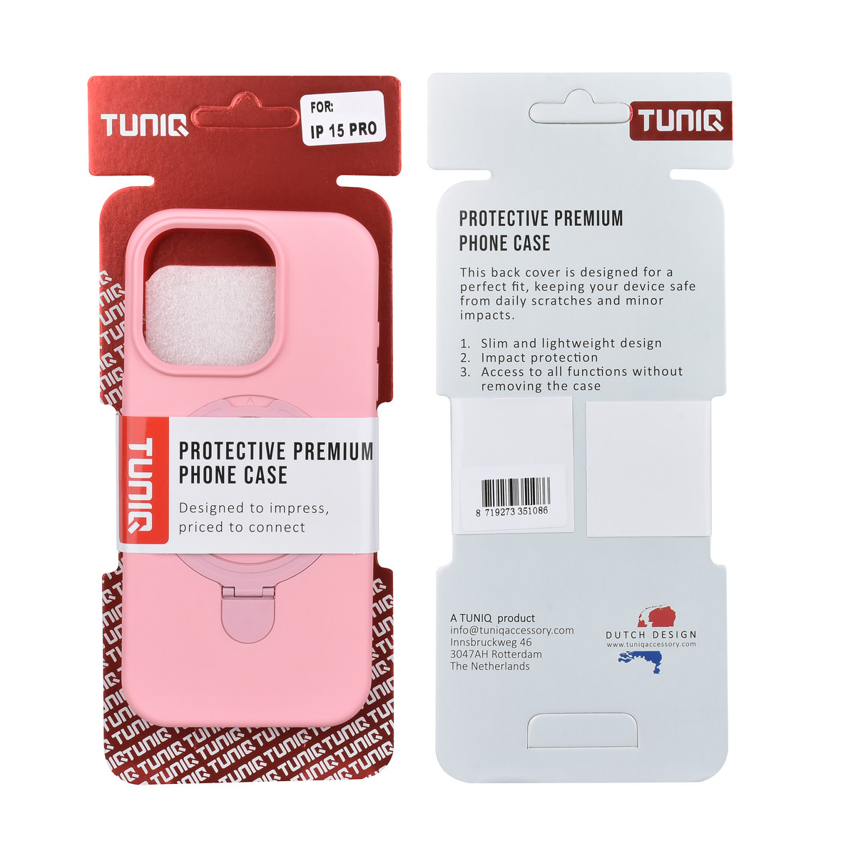 TUNIQ TUNIQ iPhone 15 Pro Backcover hoesje - Magsafe With Ring Stand - Hanger - Sakura Pink, foto 3 van 3