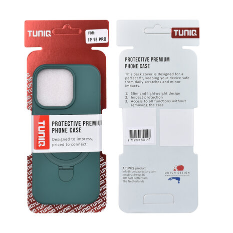 TUNIQ TUNIQ iPhone 15 Pro Back-Cover hul - Magsafe With Ring Stand - Hanger - Dunkelgrün
