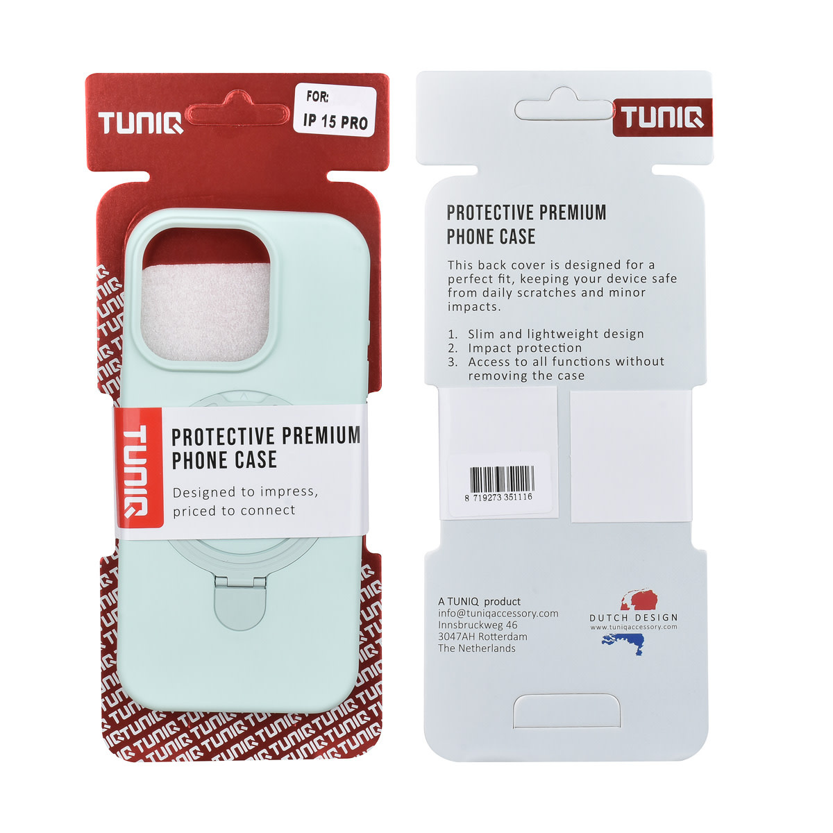 TUNIQ TUNIQ iPhone 15 Pro Backcover hoesje - Magsafe With Ring Stand - Hanger - Mint Green, foto 3 van 3