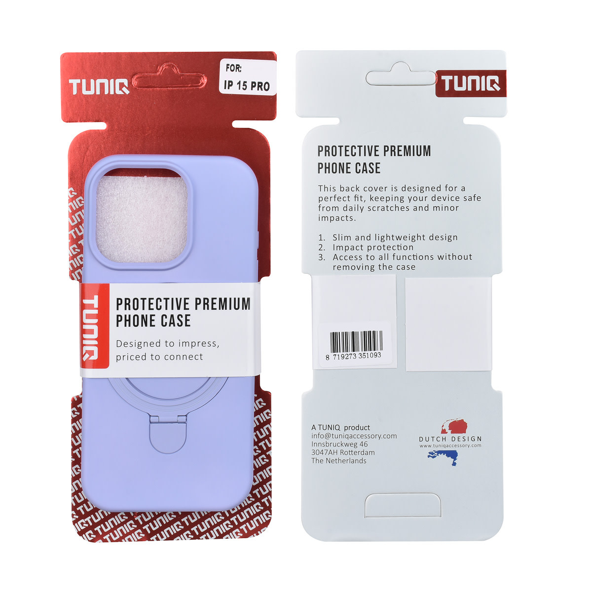 TUNIQ TUNIQ iPhone 15 Pro Backcover hoesje - Magsafe With Ring Stand - Hanger - Lila, foto 3 van 3