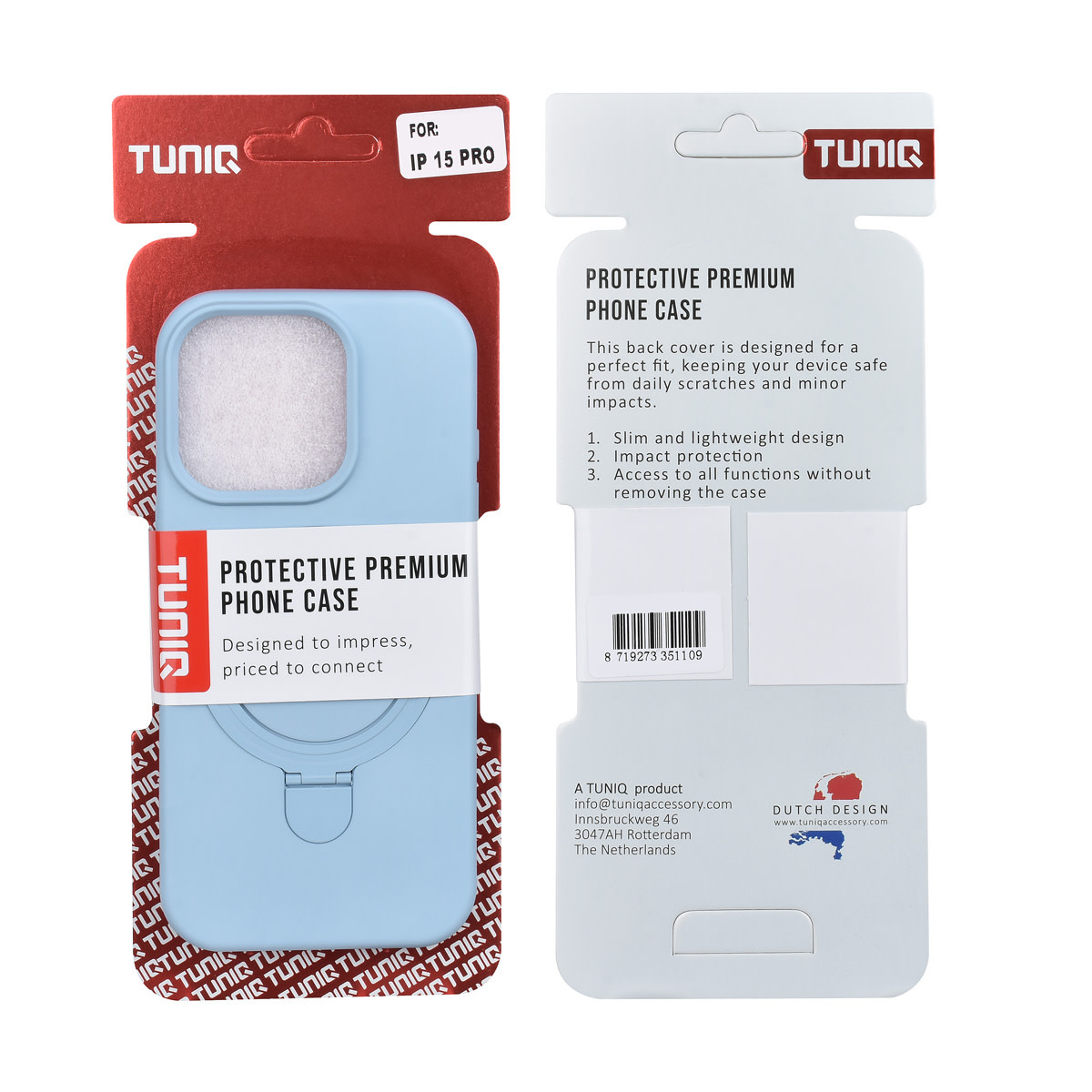 TUNIQ TUNIQ iPhone 15 Pro Backcover hoesje - Magsafe With Ring Stand - Hanger - Baby Blue, foto 3 van 3