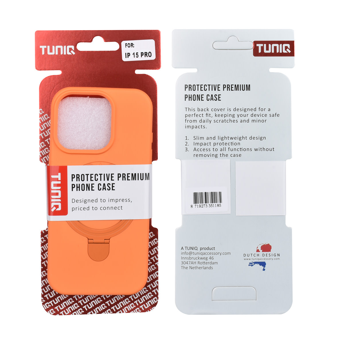 TUNIQ TUNIQ iPhone 15 Pro Backcover hoesje - Magsafe With Ring Stand - Hanger - Tangerine Orange, foto 3 van 3