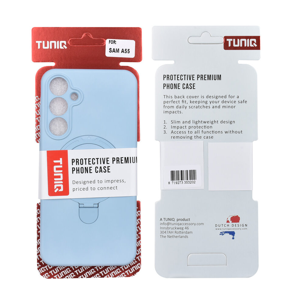 TUNIQ TUNIQ Galaxy A55 Back-Cover hul - Magsafe With Ring Stand - Hanger - Baby Blue TUNIQ TUNIQ Galaxy A55 Back-Cover hul - Magsafe With Ring Stand - Hanger - Baby Blue