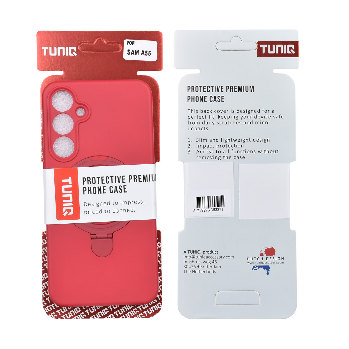 TUNIQ TUNIQ Galaxy A55 Backcover hoesje - Magsafe With Ring Stand - Hanger - Cherry Red, foto 3 van 3