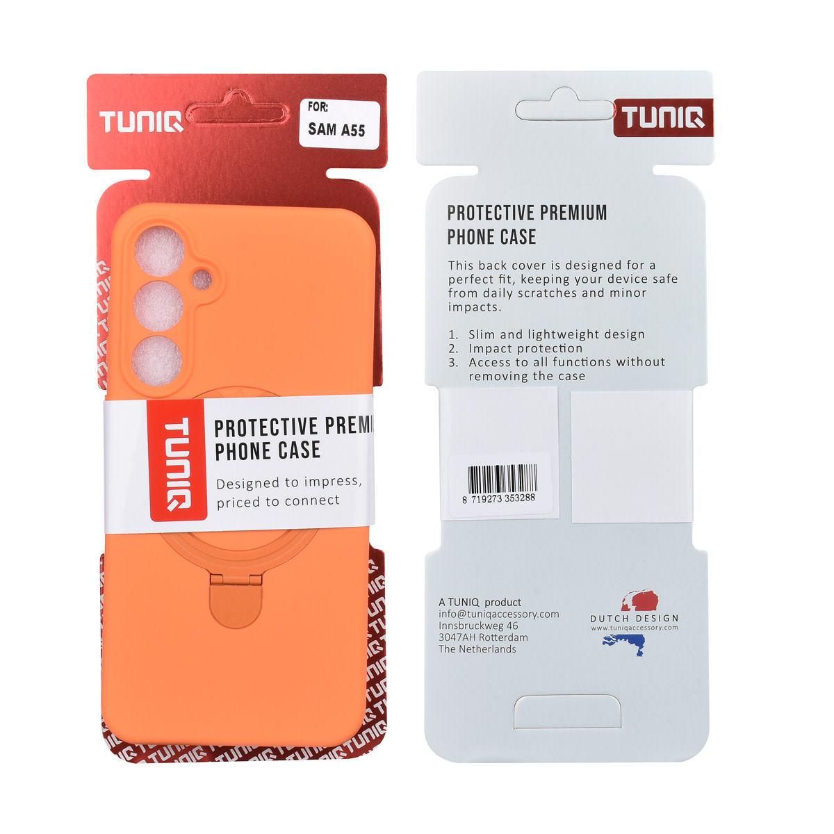 TUNIQ TUNIQ Galaxy A55 Backcover hoesje - Magsafe With Ring Stand - Hanger - Tangerine Orange, foto 3 van 3