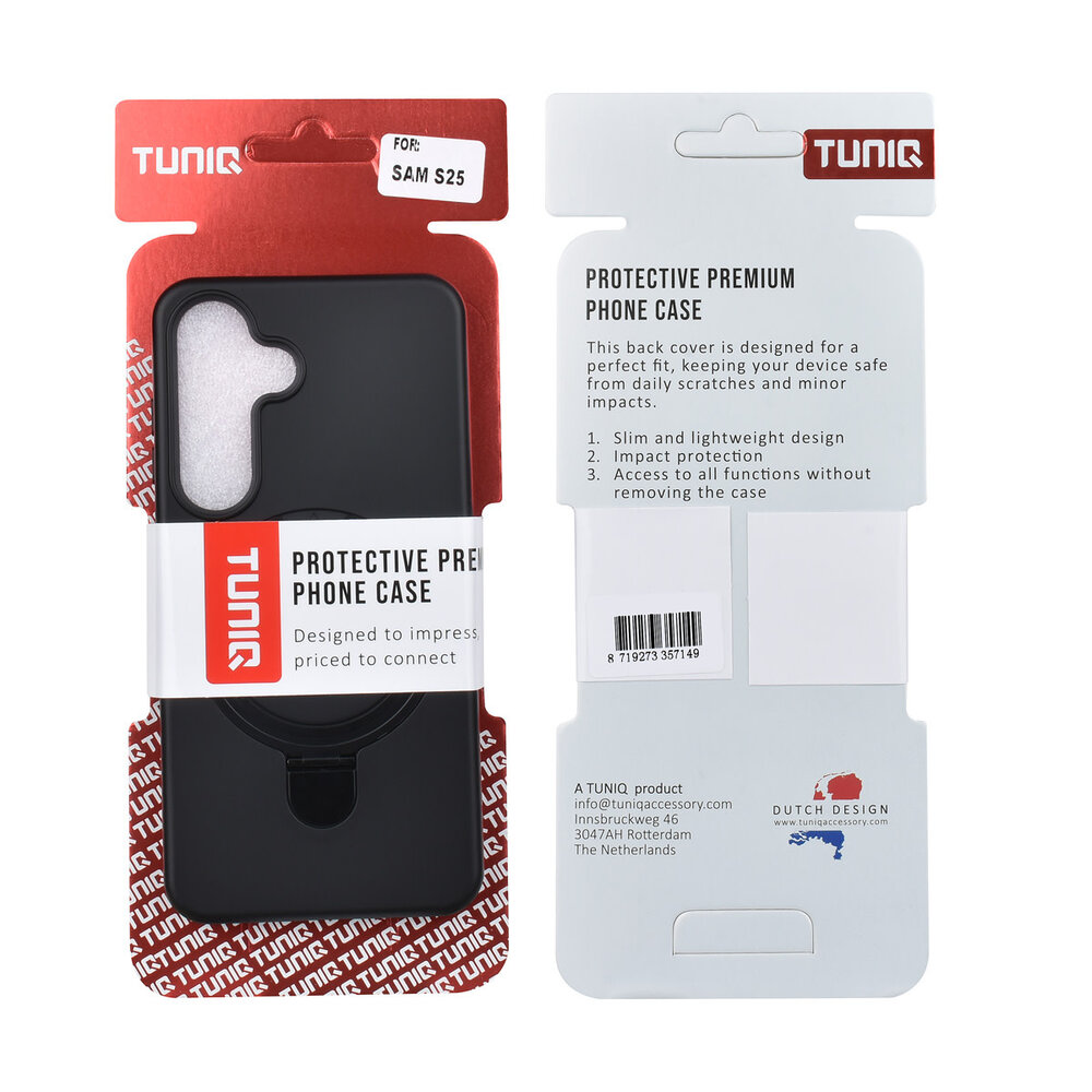 TUNIQ TUNIQ Galaxy S25 Backcover hoesje - Magsafe With Ring Stand - Hanger - Zwart