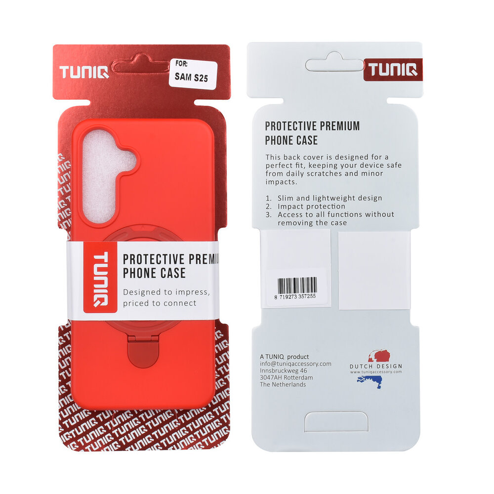 TUNIQ TUNIQ Galaxy S25 Backcover hoesje - Magsafe With Ring Stand - Hanger - Classic Red