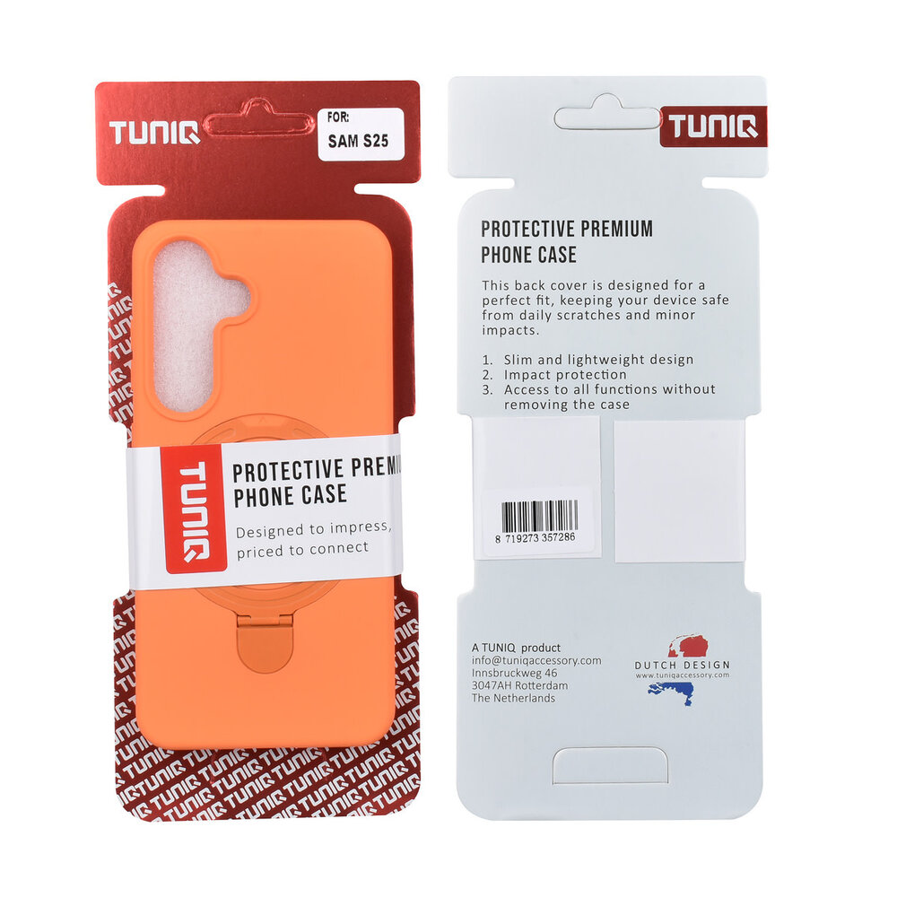 TUNIQ TUNIQ Galaxy S25 Back cover case - Magsafe With Ring Stand - Hanger - Tangerine Orange