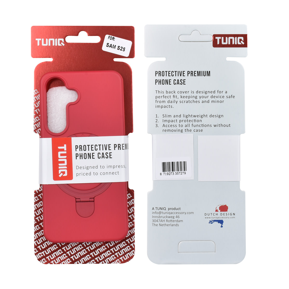 TUNIQ TUNIQ Galaxy S25 Backcover hoesje - Magsafe With Ring Stand - Hanger - Cherry Red, foto 3 van 3