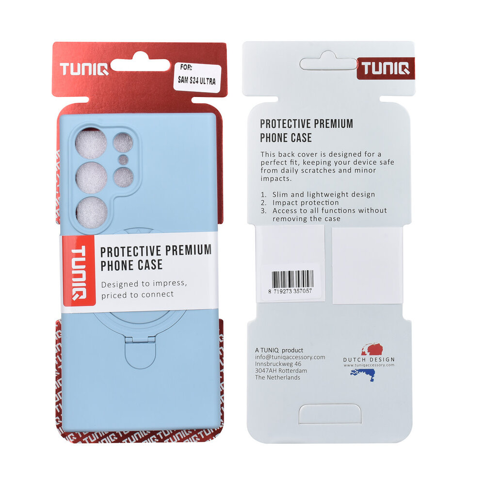 TUNIQ TUNIQ Galaxy S24 Ultra Backcover hoesje - Magsafe With Ring Stand - Hanger - Baby Blue TUNIQ TUNIQ Galaxy S24 Ultra Backcover hoesje - Magsafe With Ring Stand - Hanger - Baby Blue