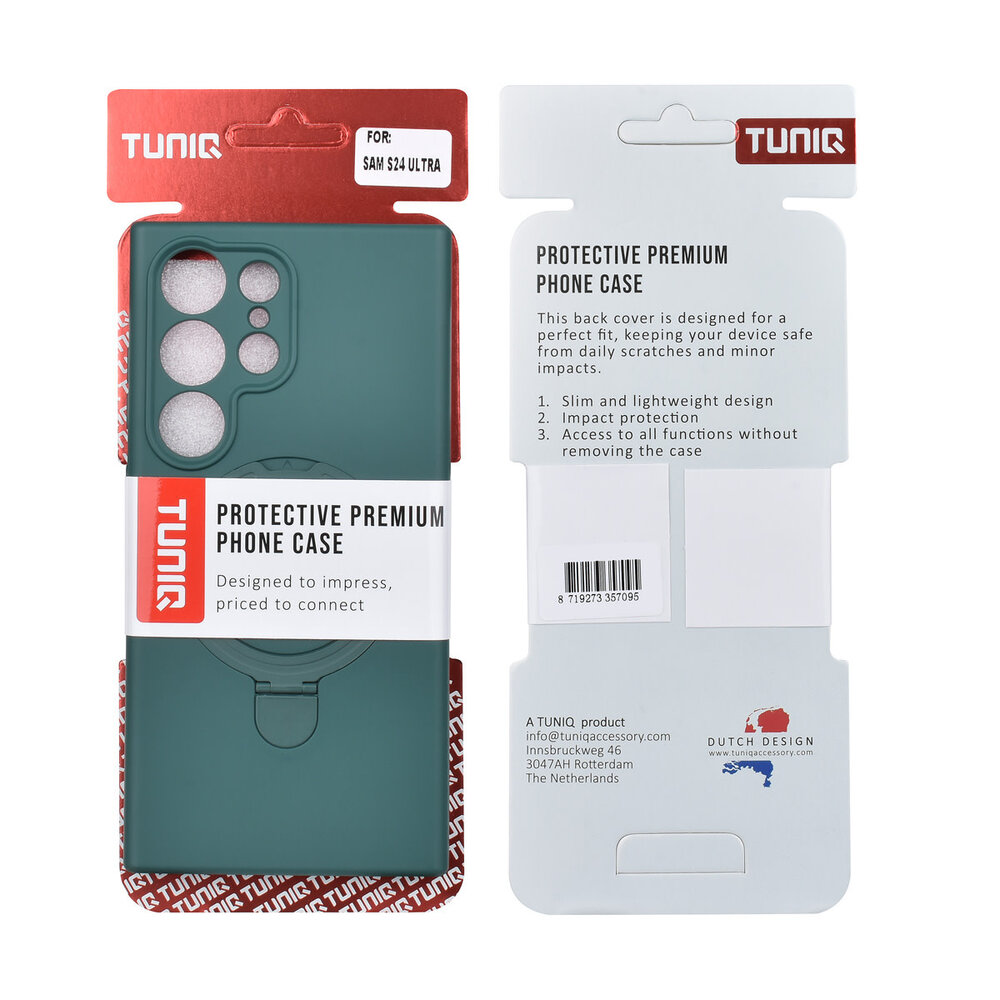 TUNIQ TUNIQ Galaxy S24 Ultra Back-Cover hul - Magsafe With Ring Stand - Hanger - Dunkelgrün TUNIQ TUNIQ Galaxy S24 Ultra Back-Cover hul - Magsafe With Ring Stand - Hanger - Dunkelgrün