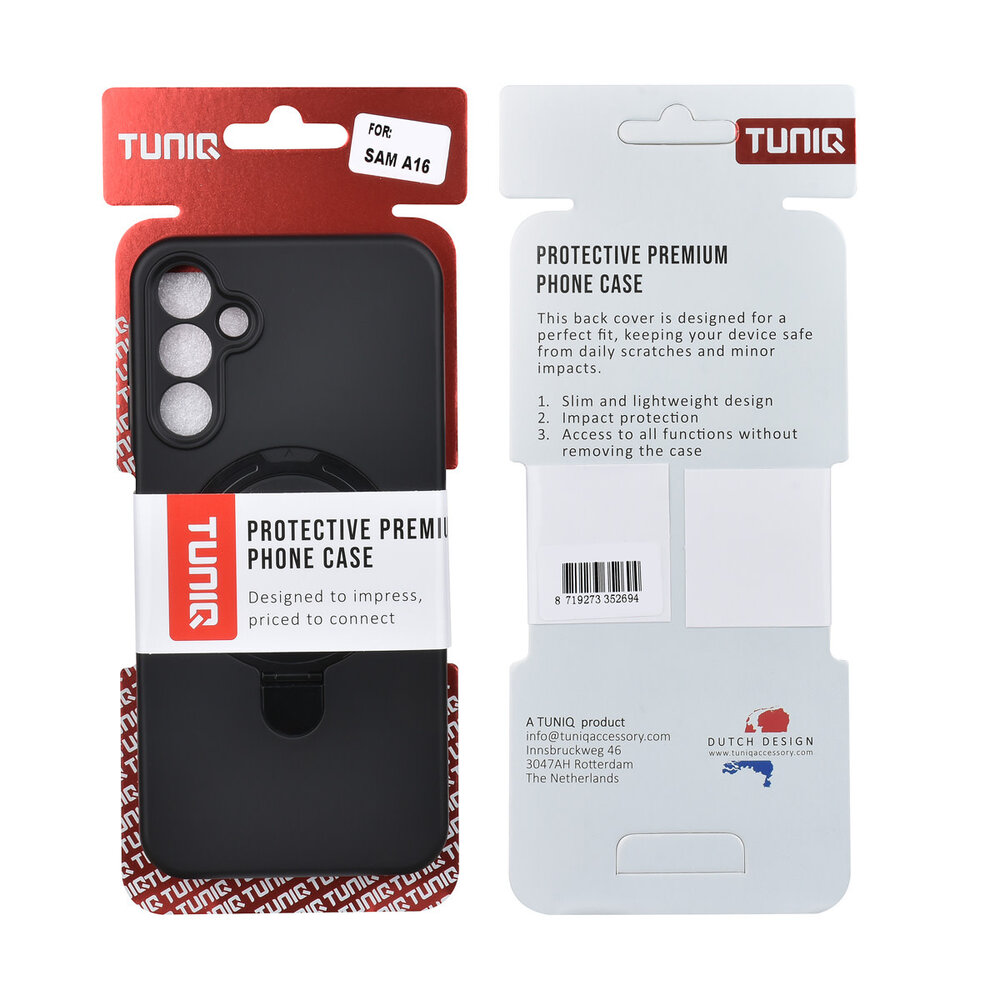 TUNIQ TUNIQ Galaxy A16 5G Back-Cover hul - Magsafe With Ring Stand - Hanger - Schwarz TUNIQ TUNIQ Galaxy A16 5G Back-Cover hul - Magsafe With Ring Stand - Hanger - Schwarz