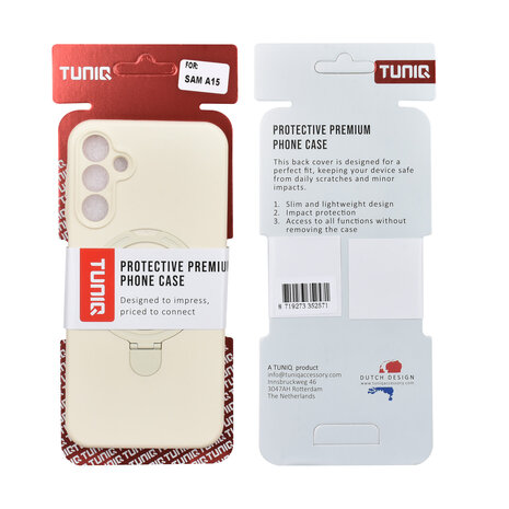 TUNIQ TUNIQ Galaxy A15 5G Backcover hoesje - Magsafe With Ring Stand - Hanger - Antique White TUNIQ TUNIQ Galaxy A15 5G Backcover hoesje - Magsafe With Ring Stand - Hanger - Antique White
