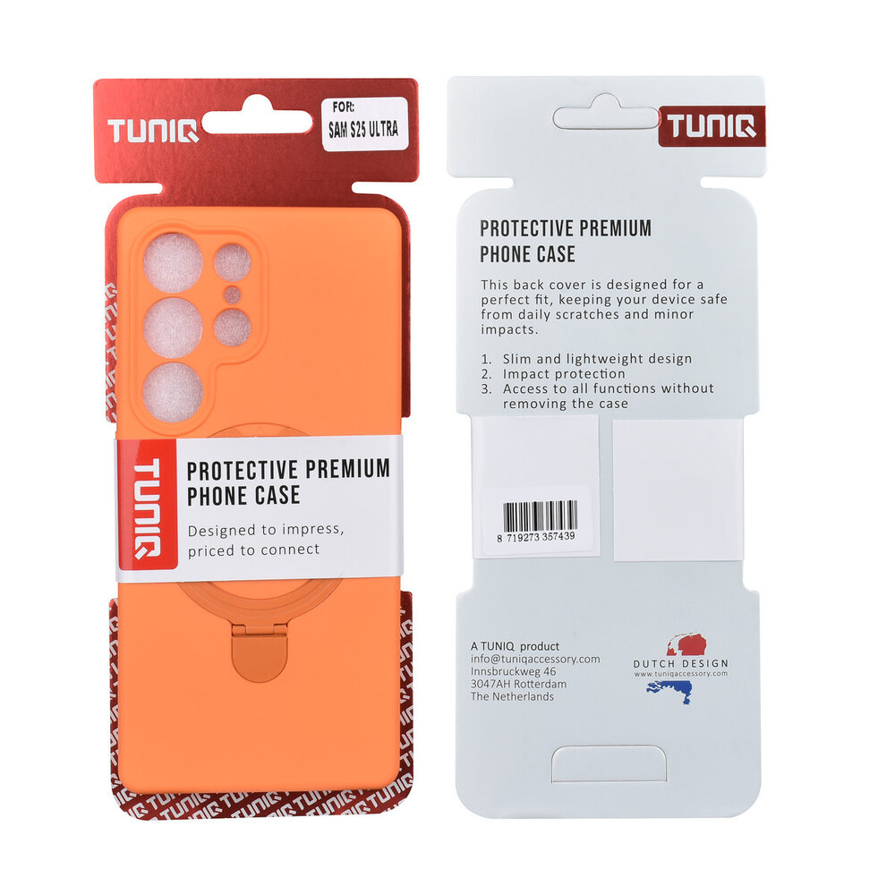 TUNIQ TUNIQ Galaxy S25 Ultra Back-Cover hul - Magsafe With Ring Stand - Hanger - Tangerine Orange TUNIQ TUNIQ Galaxy S25 Ultra Back-Cover hul - Magsafe With Ring Stand - Hanger - Tangerine Orange