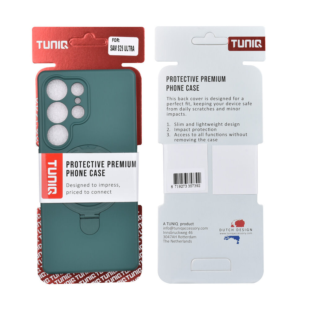 TUNIQ TUNIQ Galaxy S25 Ultra Back cover coque - Magsafe With Ring Stand - Hanger - Vert foncé TUNIQ TUNIQ Galaxy S25 Ultra Back cover coque - Magsafe With Ring Stand - Hanger - Vert foncé