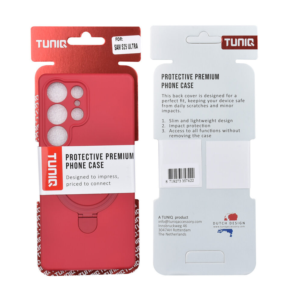 TUNIQ TUNIQ Galaxy S25 Ultra Back-Cover hul - Magsafe With Ring Stand - Hanger - Cherry Red TUNIQ TUNIQ Galaxy S25 Ultra Back-Cover hul - Magsafe With Ring Stand - Hanger - Cherry Red