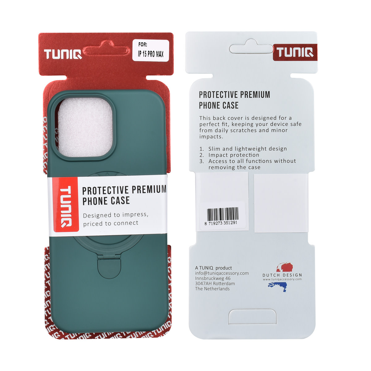 TUNIQ TUNIQ iPhone 15 Pro Max Backcover hoesje - Magsafe With Ring Stand - Hanger - DonkerGroen, foto 3 van 3