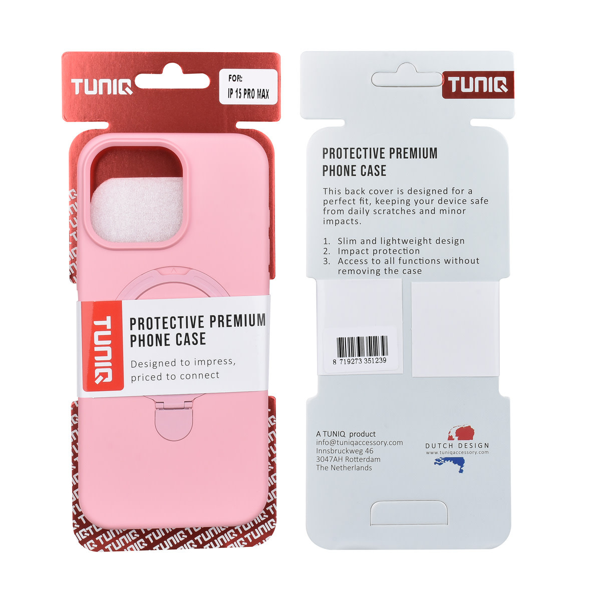 TUNIQ TUNIQ iPhone 15 Pro Max Backcover hoesje - Magsafe With Ring Stand - Hanger - Sakura Pink, foto 3 van 3