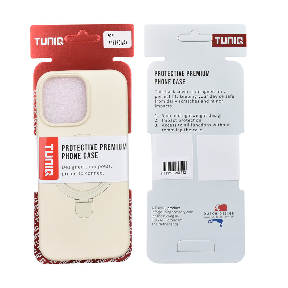 TUNIQ TUNIQ iPhone 15 Pro Max Back cover case - Magsafe With Ring Stand - Hanger - Antique White