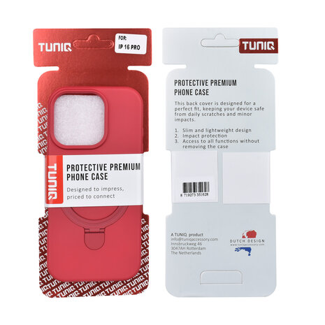 TUNIQ TUNIQ iPhone 16 Pro Back cover coque - Magsafe With Ring Stand - Hanger - Cherry Red