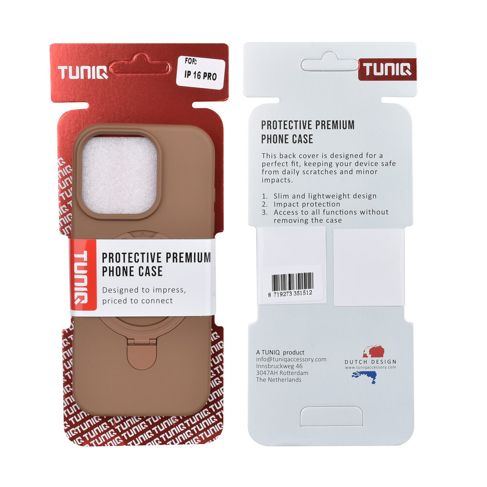 TUNIQ TUNIQ iPhone 16 Pro Back-Cover hul - Magsafe With Ring Stand - Hanger - Desert Brown