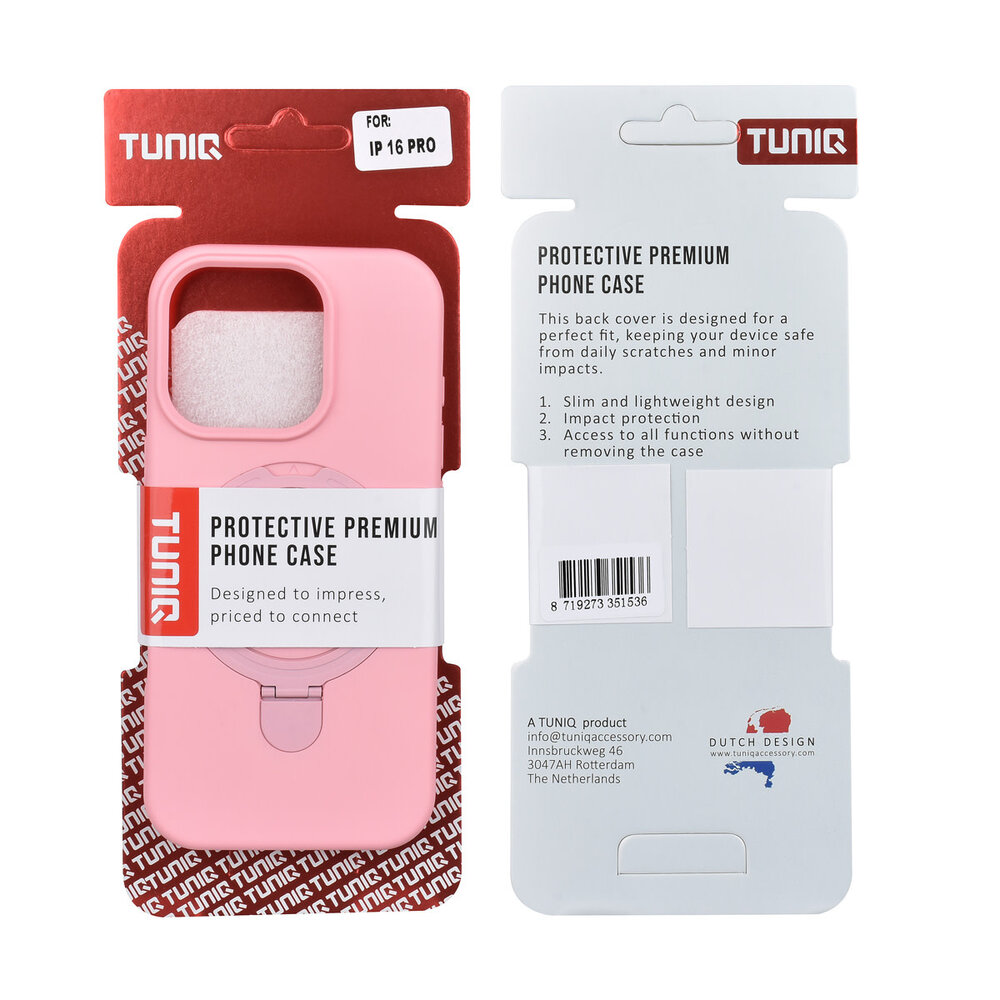 TUNIQ TUNIQ iPhone 16 Pro Back-Cover hul - Magsafe With Ring Stand - Hanger - Sakura Pink TUNIQ TUNIQ iPhone 16 Pro Back-Cover hul - Magsafe With Ring Stand - Hanger - Sakura Pink