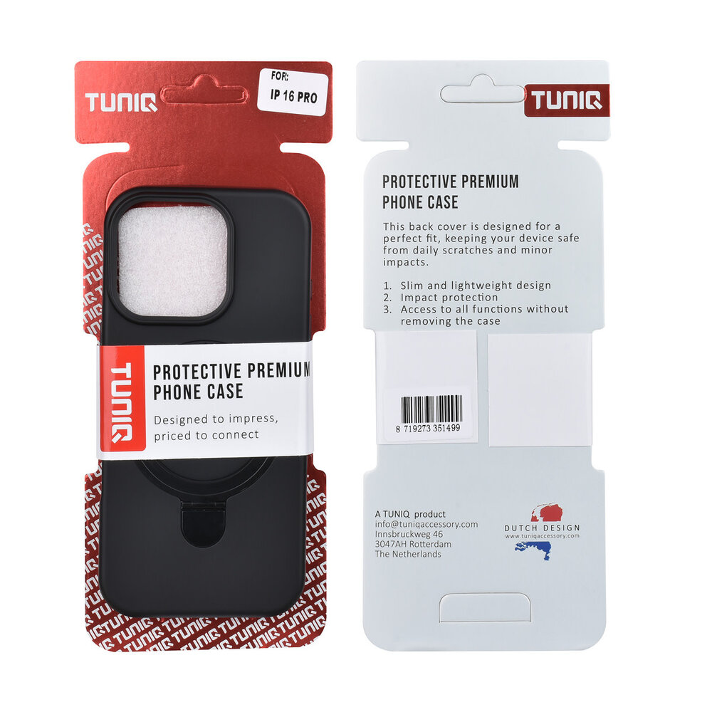 TUNIQ TUNIQ iPhone 16 Pro Back-Cover hul - Magsafe With Ring Stand - Hanger - Schwarz