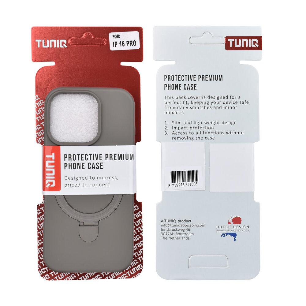 TUNIQ TUNIQ iPhone 16 Pro Backcover hoesje - Magsafe With Ring Stand - Hanger - Titanium Grey