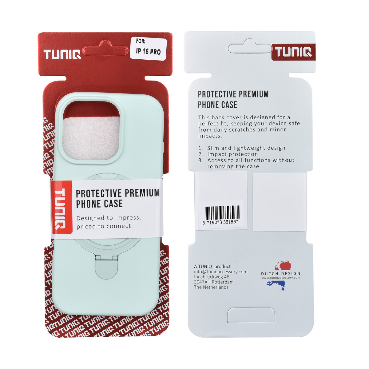 TUNIQ TUNIQ iPhone 16 Pro Backcover hoesje - Magsafe With Ring Stand - Hanger - Mint Green, foto 3 van 3
