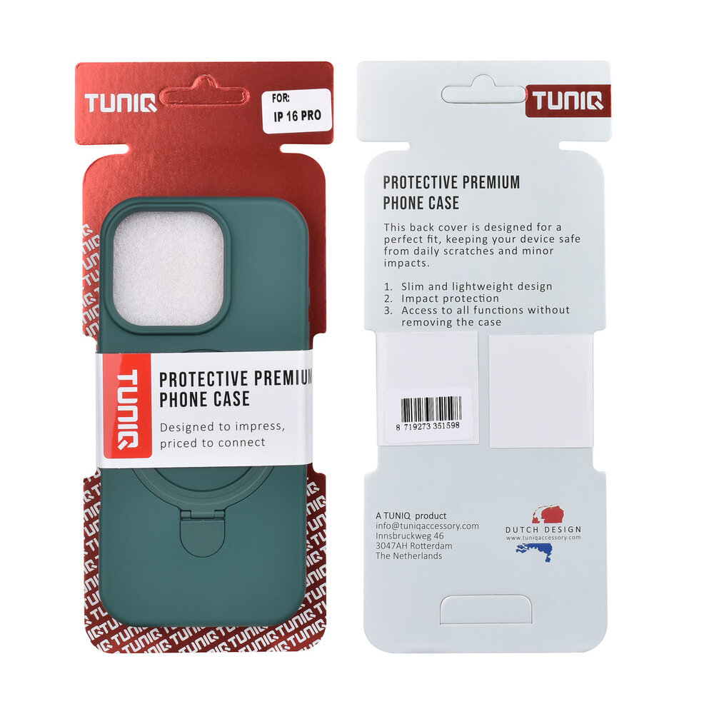 TUNIQ TUNIQ iPhone 16 Pro Back cover coque - Magsafe With Ring Stand - Hanger - Vert foncé
