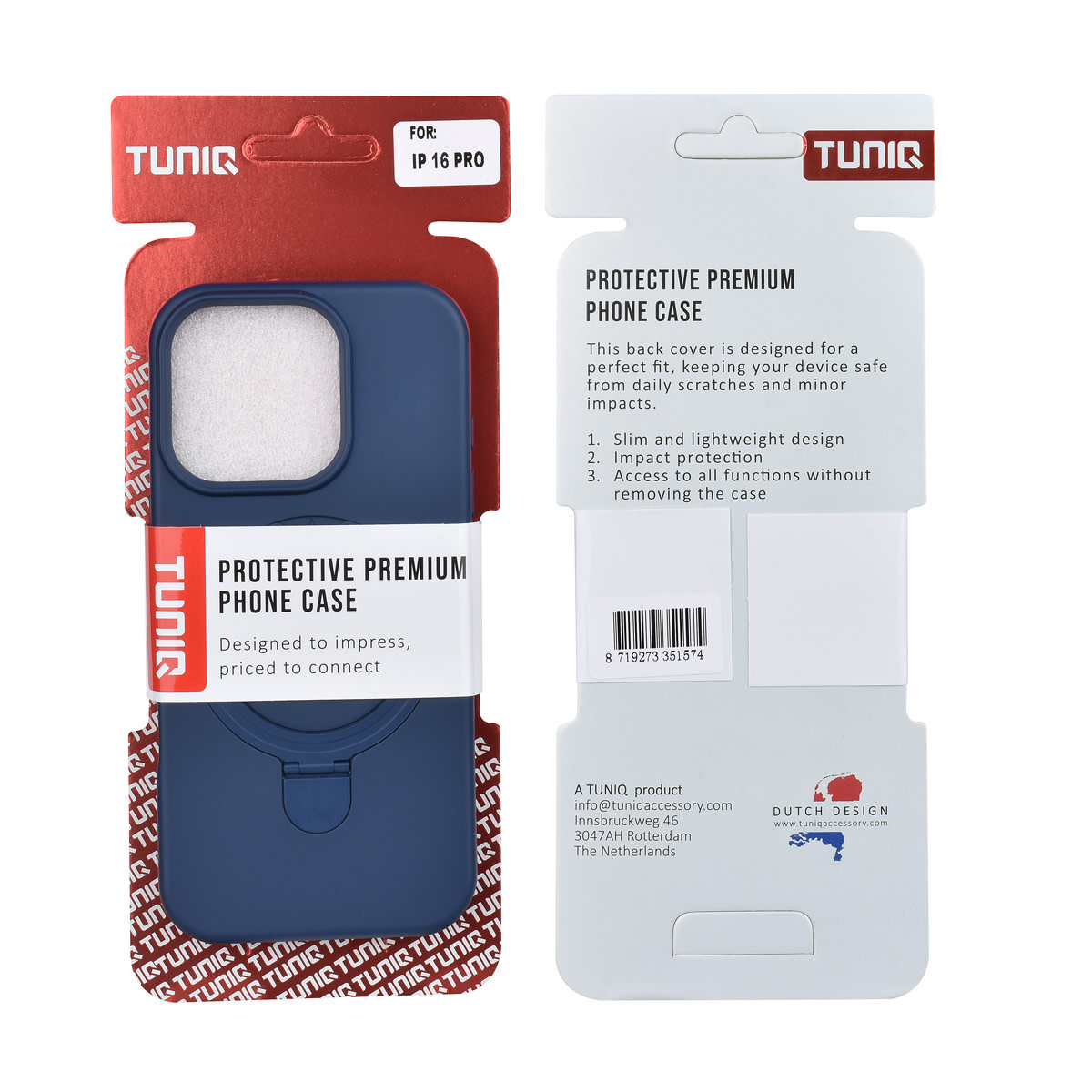 TUNIQ TUNIQ iPhone 16 Pro Backcover hoesje - Magsafe With Ring Stand - Hanger - Navy Blue, foto 3 van 3