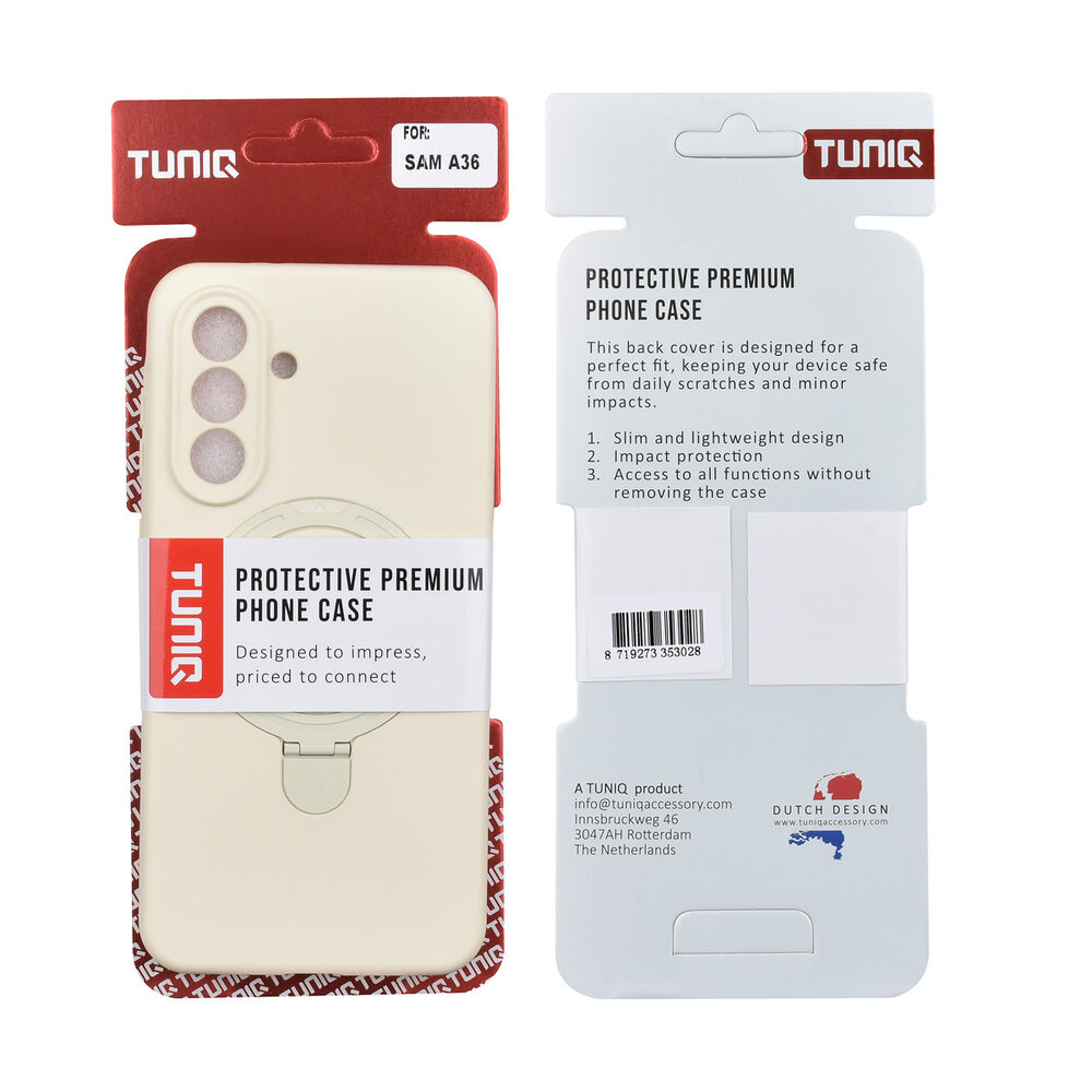 TUNIQ TUNIQ Galaxy A36 Back-Cover hul - Magsafe With Ring Stand - Hanger - Antique White TUNIQ TUNIQ Galaxy A36 Back-Cover hul - Magsafe With Ring Stand - Hanger - Antique White
