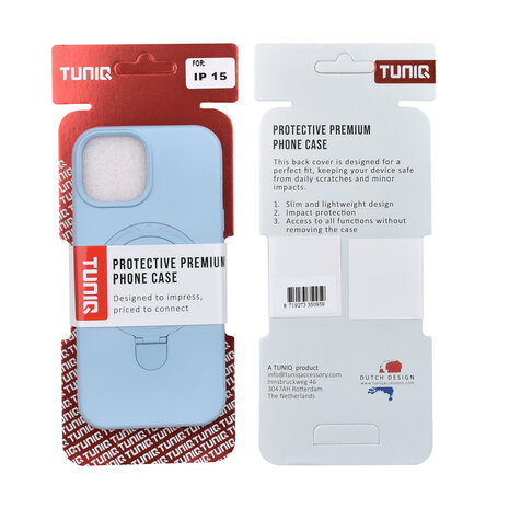 TUNIQ TUNIQ iPhone 15 Backcover hoesje - Magsafe With Ring Stand - Hanger - Baby Blue TUNIQ TUNIQ iPhone 15 Backcover hoesje - Magsafe With Ring Stand - Hanger - Baby Blue