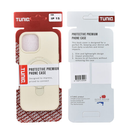 TUNIQ TUNIQ iPhone 15 Backcover hoesje - Magsafe With Ring Stand - Hanger - Antique White TUNIQ TUNIQ iPhone 15 Backcover hoesje - Magsafe With Ring Stand - Hanger - Antique White