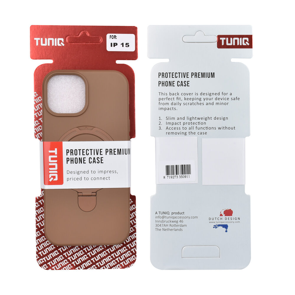 TUNIQ TUNIQ iPhone 15 Back cover coque - Magsafe With Ring Stand - Hanger - Desert Brown