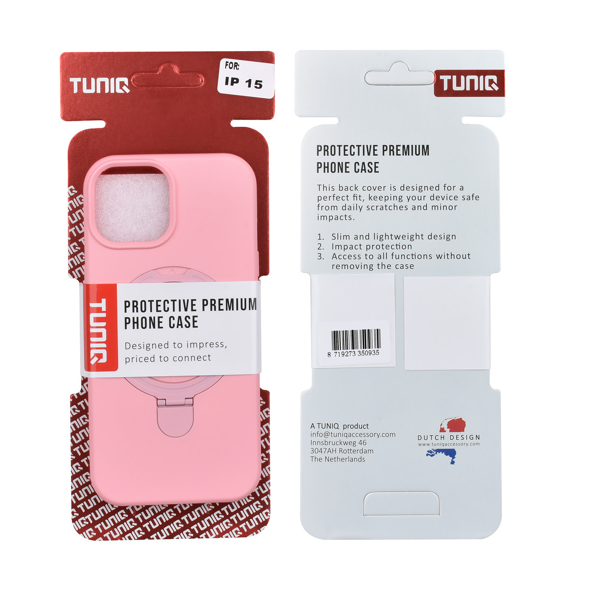 TUNIQ TUNIQ iPhone 15 Backcover hoesje - Magsafe With Ring Stand - Hanger - Sakura Pink, foto 3 van 3