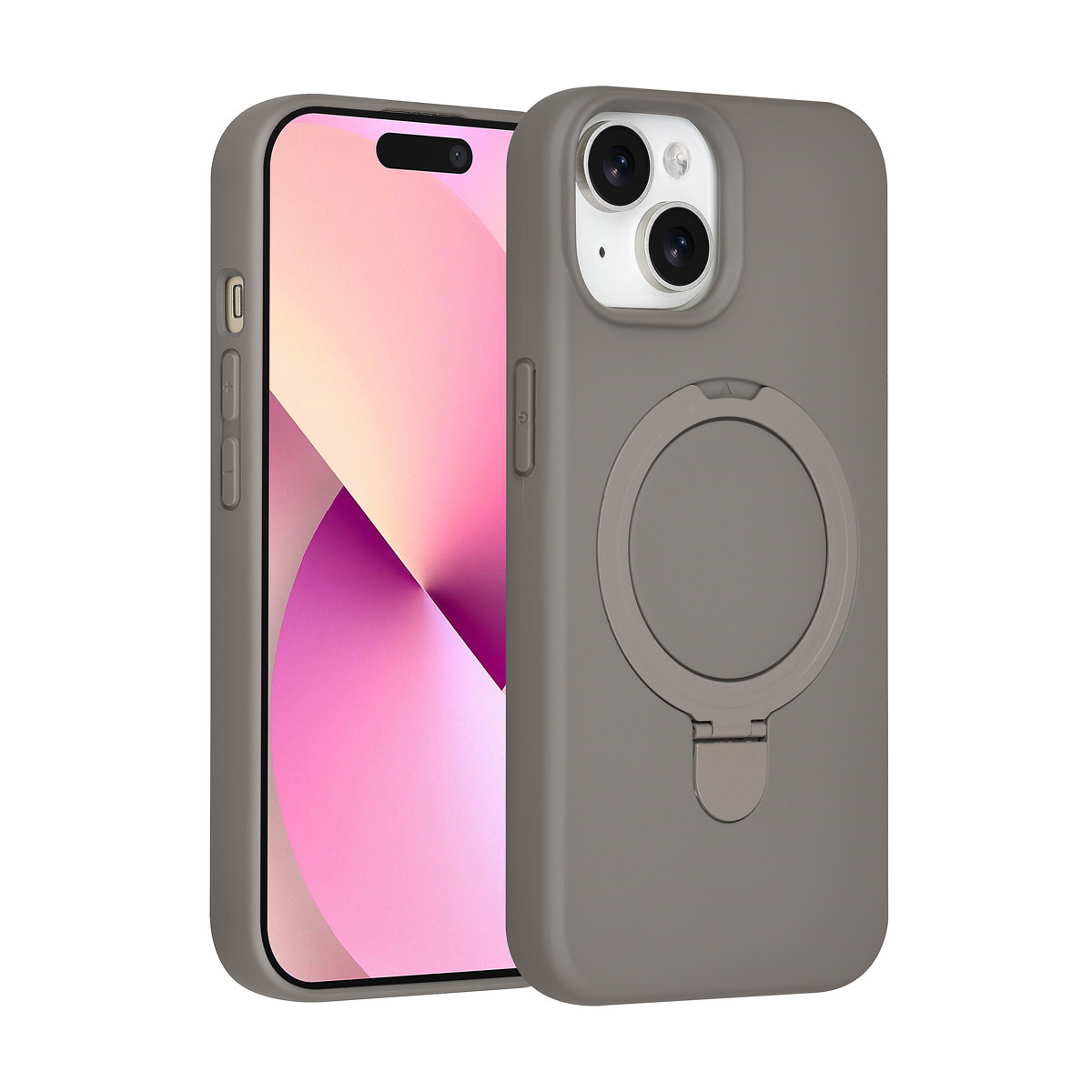 TUNIQ TUNIQ iPhone 15 Backcover hoesje - Magsafe With Ring Stand - Hanger - Titanium Grey