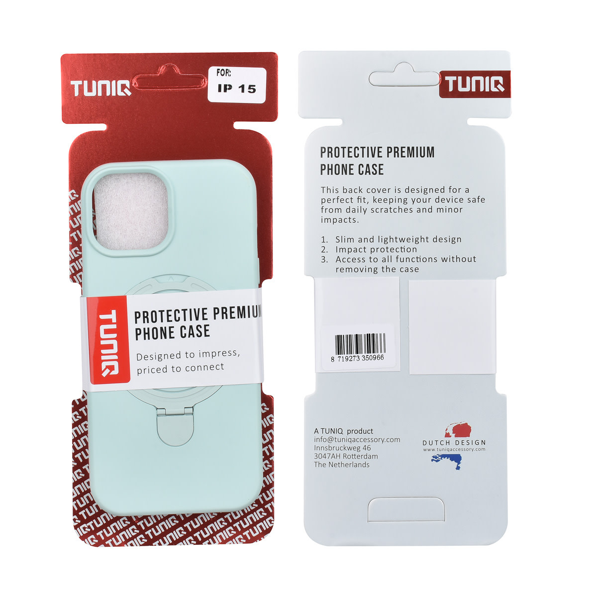 TUNIQ TUNIQ iPhone 15 Backcover hoesje - Magsafe With Ring Stand - Hanger - Mint Green, foto 3 van 3