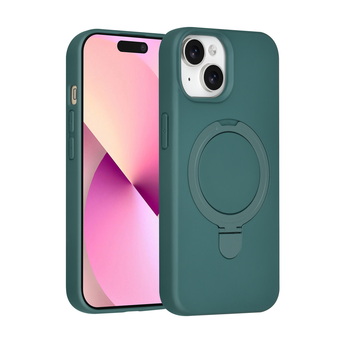 TUNIQ TUNIQ iPhone 15 Backcover hoesje - Magsafe With Ring Stand - Hanger - DonkerGroen