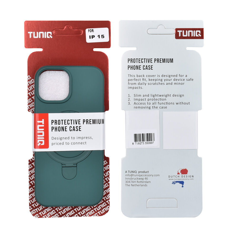 TUNIQ TUNIQ iPhone 15 Back cover coque - Magsafe With Ring Stand - Hanger - Vert foncé