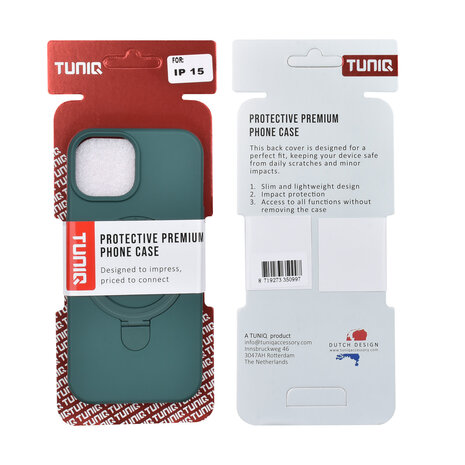 TUNIQ TUNIQ iPhone 15 Back-Cover hul - Magsafe With Ring Stand - Hanger - Dunkelgrün