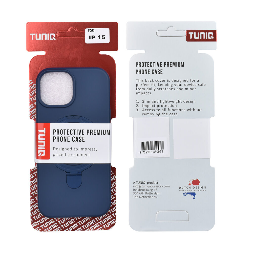 TUNIQ TUNIQ iPhone 15 Back cover coque - Magsafe With Ring Stand - Hanger - Navy Blue