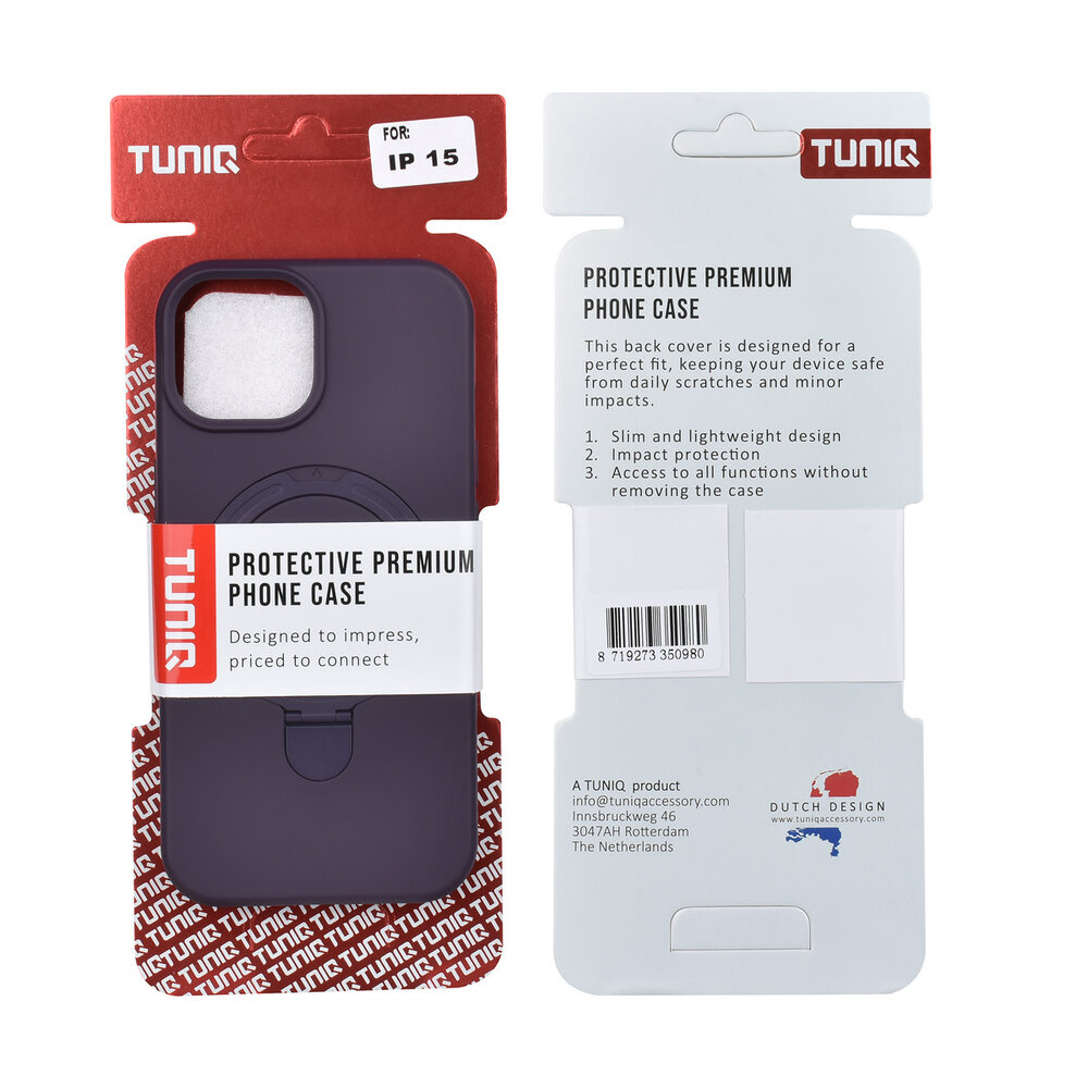 TUNIQ TUNIQ iPhone 15 Back cover case - Magsafe With Ring Stand - Hanger - Grape Purple