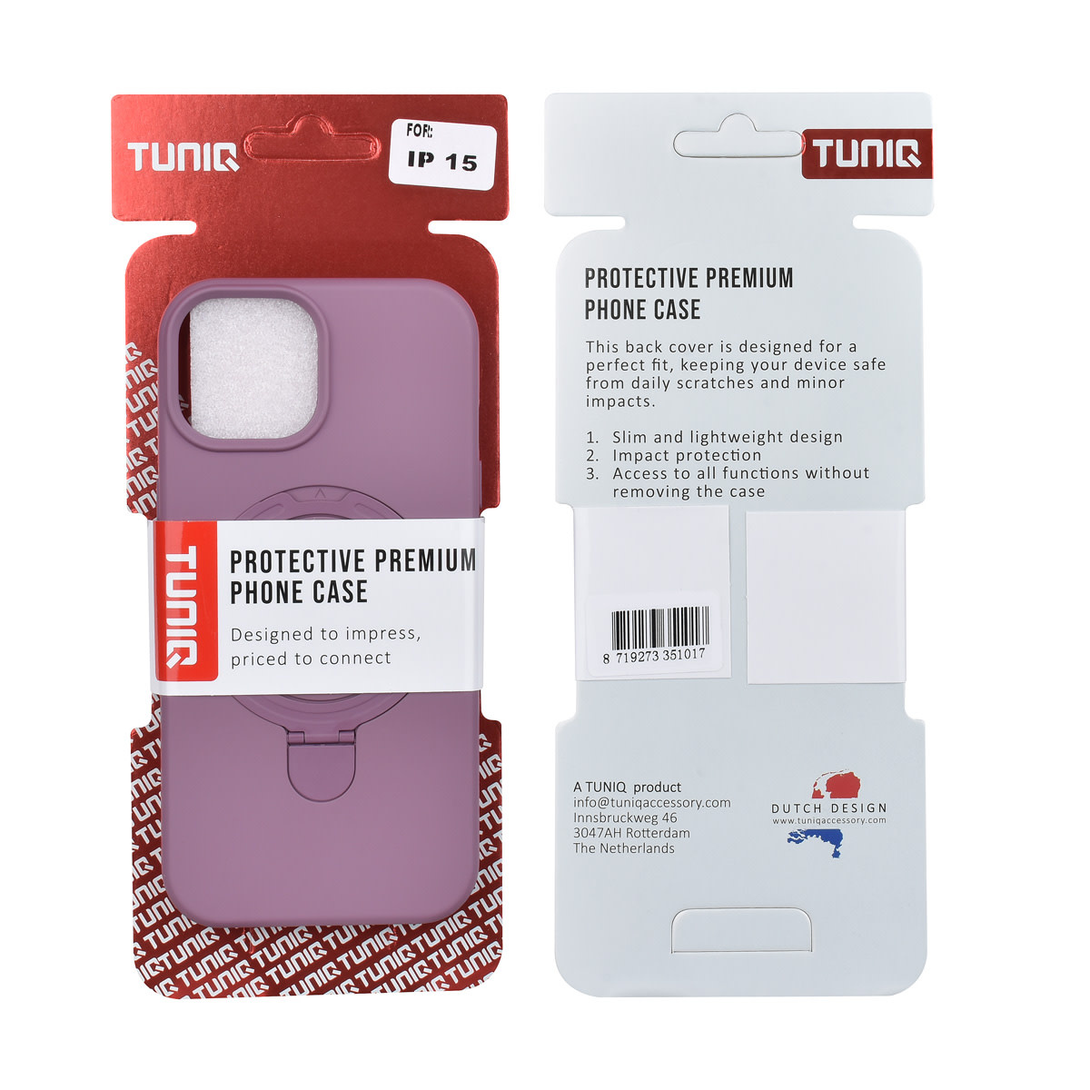 TUNIQ TUNIQ iPhone 15 Backcover hoesje - Magsafe With Ring Stand - Hanger - Sunset Purple, foto 3 van 3